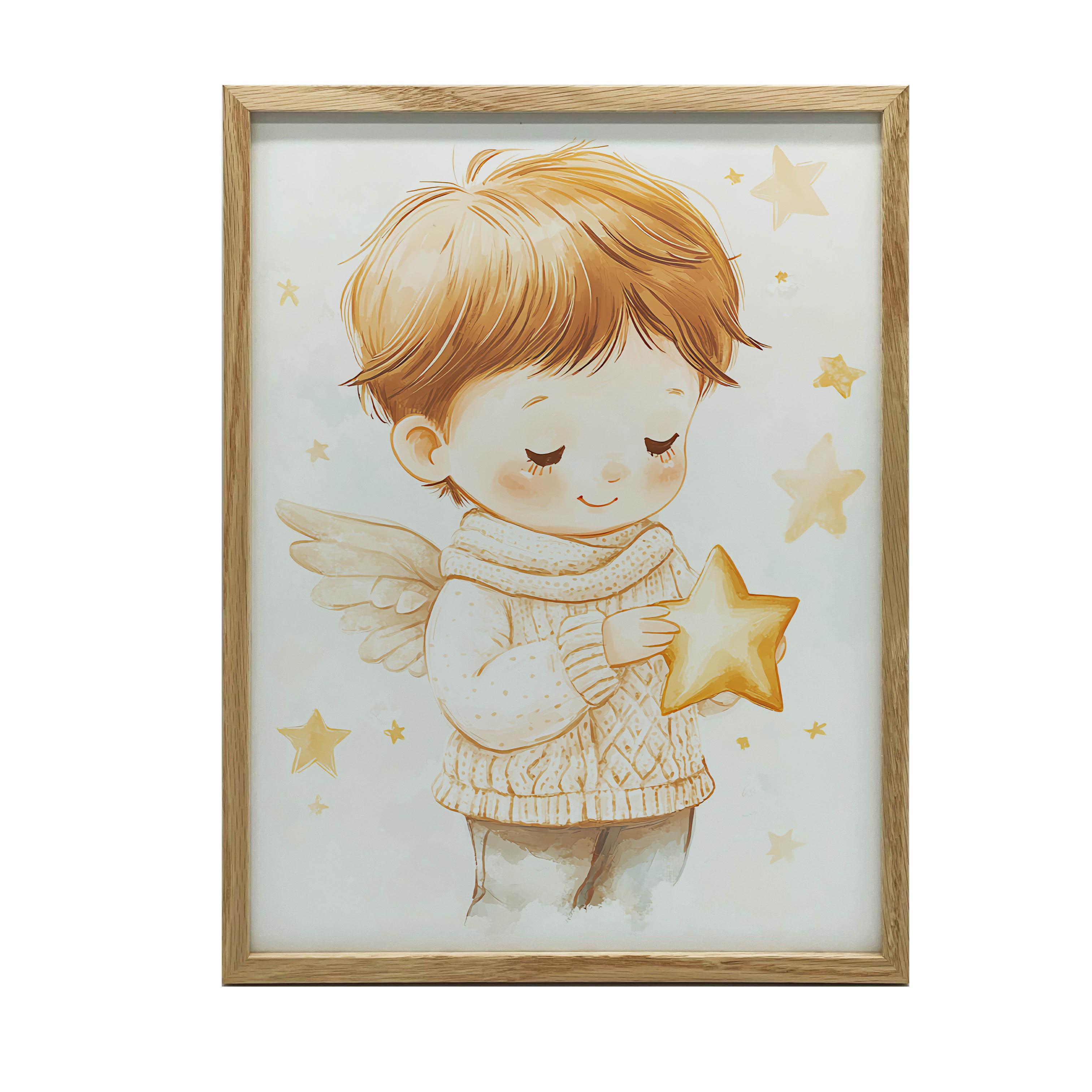 Piccolo Angelo con Stella Dorata Piccolo Angelo con Stella Dorata, 40X50 Cm, Cornice in Alluminio Dorata, Carta Opaca 230 Gsm 54