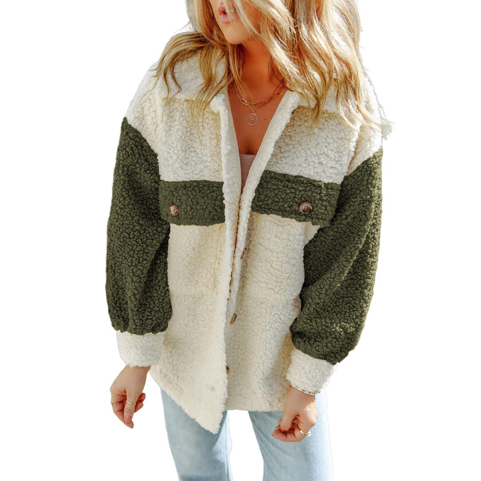 Женская мода плюшевые пуговицы с длинным рукавом теплый свитер топы пальто зимние пальто — фото 3