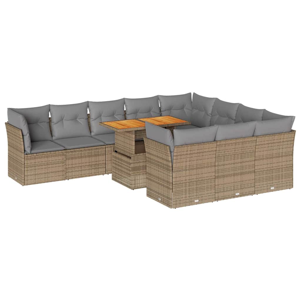 Vidaxl 11-Cz. Garden Furniture Set With Cushions, Beige, Poly Rattan
