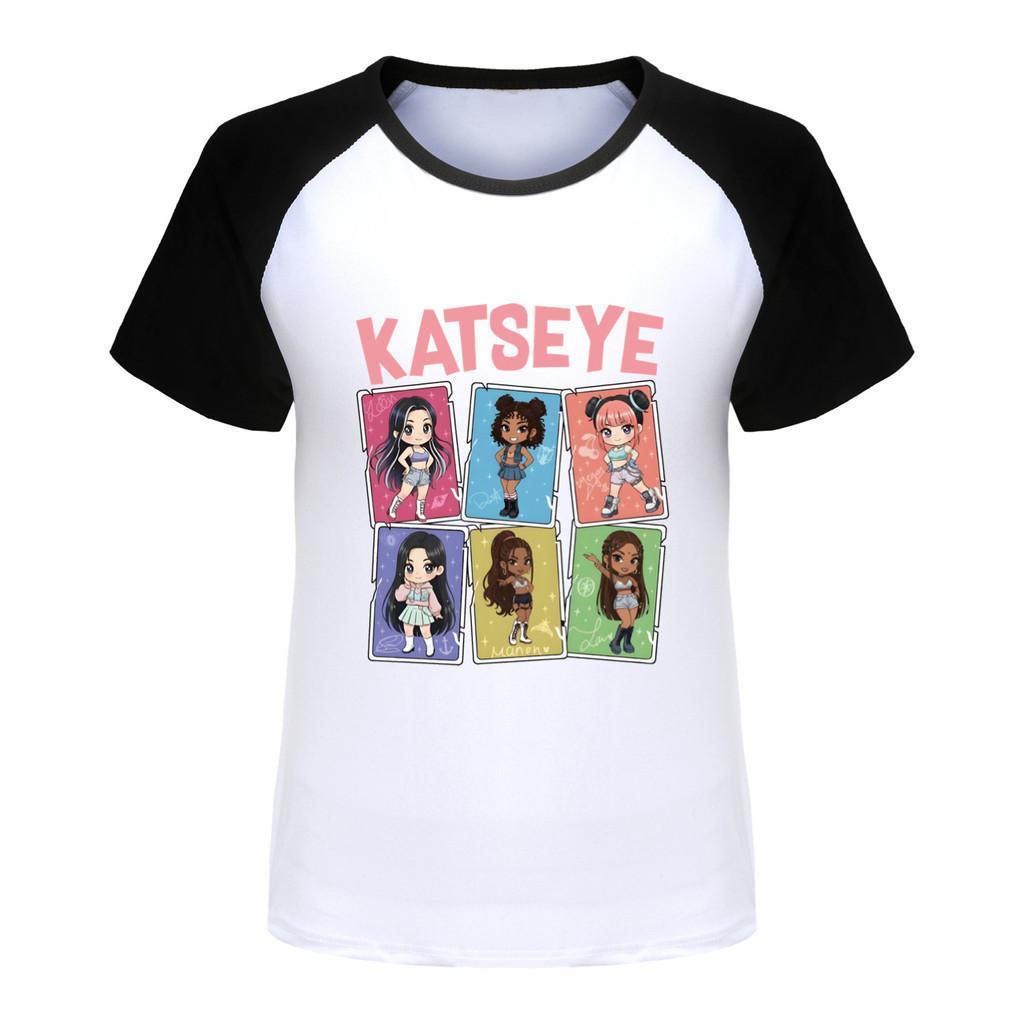 5300 Dziecięca Dziewczęca Koszulka Raglanowa z Krótkim Rękawem z Nadrukiem KATSEYE