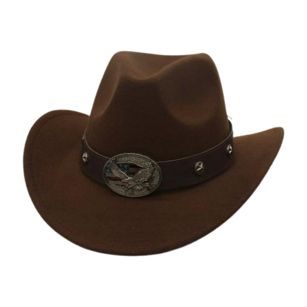 Rolled Brim Ethnic Style Decorative Design Felt Hat Western Cowboy Top Hat
