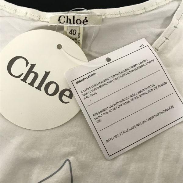 Chloe Made in Italy Logo Print Stretch Short Sleeve T Shirt White Women’s Size 40 M L(USED)