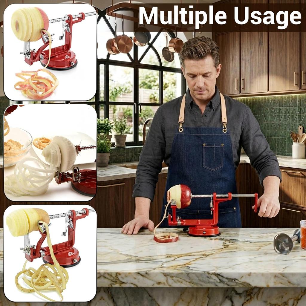 Apple Peeler Corer Slicer All In One - 3 In 1 (Peeler, Corer, Slicer) Long Lasting Cast Magnesium Alloy Apple Peeler Machine