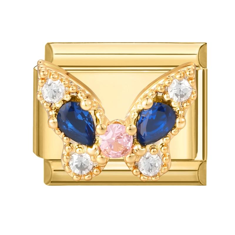 Vintage Golden Charm Zircon Butterfly Bow Cat Flower Italian Charm Links Fit 9MM Stainless Steel Bracelet Women DIY Making Gift