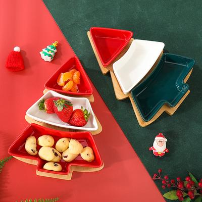 Nordic Ceramic Christmas Tree Snack Plate Creative Home Living Room With Tray Grid Snack Plate Snack Dried Fruit Platter