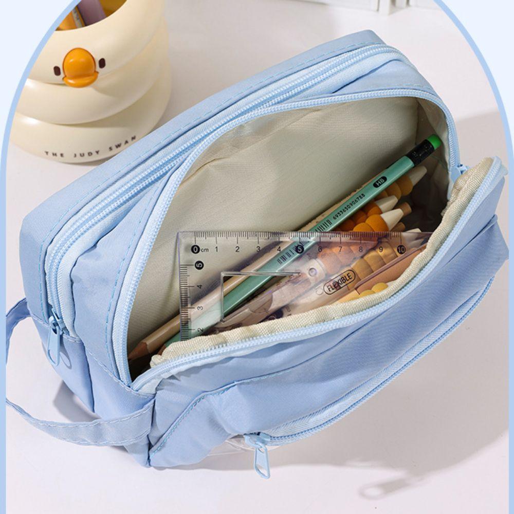 Large Capacity Stationery Storage Bag Transparent Compartment Pencil Case  Student Supplies
