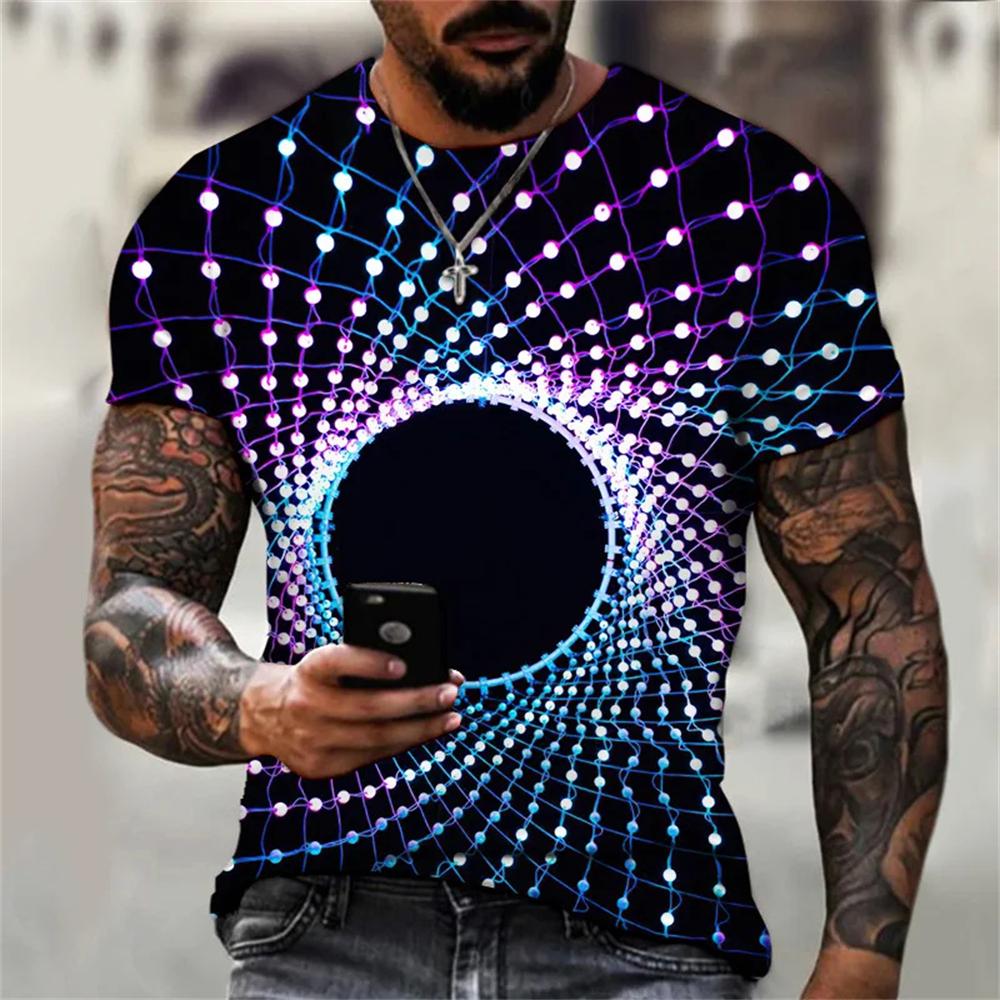 Nowa Letnia Męska Koszulka z Abstrakcyjnym Wzorem Moda Codzienna Drukowana 3D Luźna z Okrągłym Dekoltem Krótki Rękaw Uliczna Osobowość Duże Rozmiary Góry