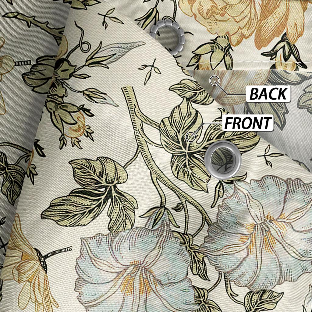 1PC Retro Flowers Pattern Printed Shower Curtain, Waterproof and Washable, with 12 Hooks, Suitable for Bathroom Showers, Bathtu