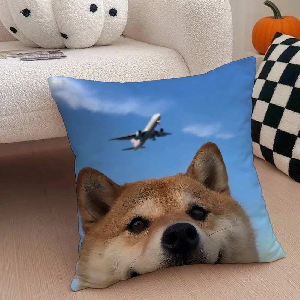 Cute Shiba Inu Pillow Case Anti-dustmite Pillowcase Invisible Zipper Silky Short Plush Sofa Cushion Cover