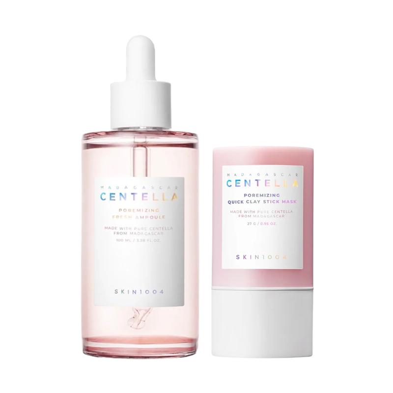 SKIN1004 Pink Salt 2Pcs Skincare Set,100ml Rose Salt Ampoule+27g Pore Cleansing Clay Stick Mask,Pore Minimizing Facial Kit
