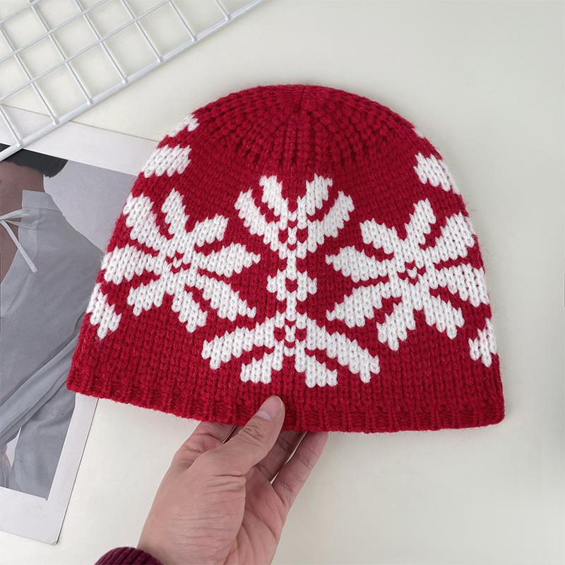 Fair Island Style Knitted Hat Women's Autumn and Winter New Jacquard Literary and Versatile Bag Head Cold Hat Showing Face Small Warm Wool Hat