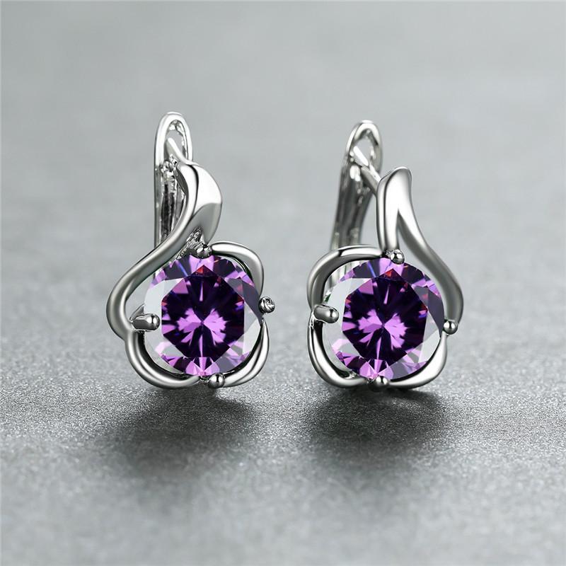 Red Green Zircon Round Stone Female Crystal Hoop Earrings Boho Silver Color Wedding Jewelry For Women