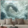 1 Stück Drache in den Wolken Wandteppich mit komplexem weißem Drachenmuster, Polyestergewebe, geeignet für Wohnzimmer, Schlafzimmer