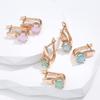 New Emerald Round Cut Zircon Clip Earrings  Rose Gold  With Natural White Zircon Ear Loop Party Fashion Jewelry
