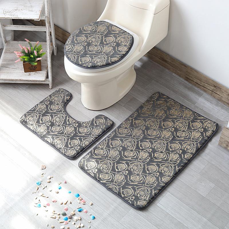 Badematte 3er-Set Home Toilettenmatte Wohnzimmer Badezimmer Golddruck Rutschfester Teppich Duschmatte Schlafzimmer Druck Bodenmatte