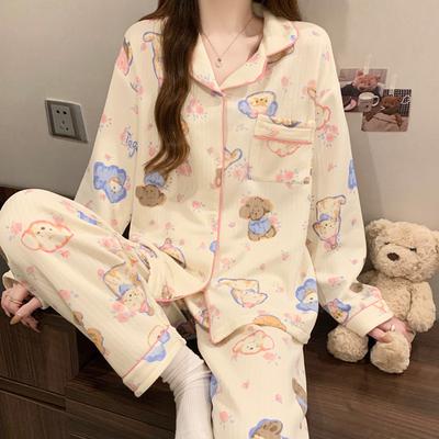 Autumn and Winter Women's Cartoon Pajamas Homewear Suit Girls Thickened Air Cotton Students Long-Sleeved Pajamas Homewear