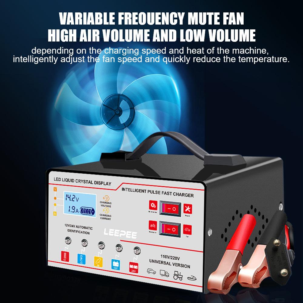 Multiple Protection 12V 24V 6A Overvoltage Protection Intelligent Pulse Repair Digital LCD Display Voltage Temperature Detection Car Battery Charger