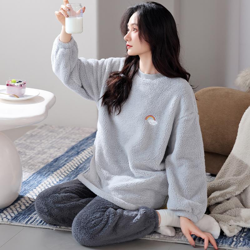 

Pajamas Women S Winter Coral Fleece Thickened Fleece Warm Women S Autumn And Winter Flannel Can Be Worn Outside Winter Loungewear 3XL