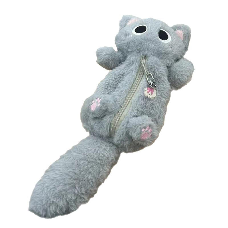 

1PC Gray Plush Cat Pen Bag Cute Desktop Cartoon Stationery Storage Bag Pencil Pouch Pencil Case серый