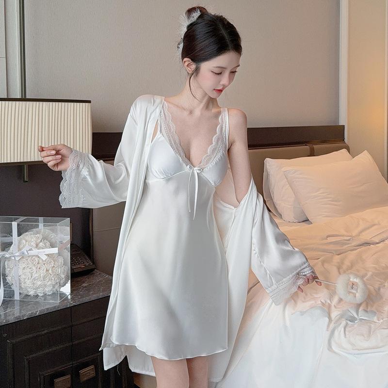 Sexy Pajamas Women's Summer Ice Ribbon Chest Pad 1011 New High-end Lace Pure Desire Wind Suspender Nightdress Loungewear
