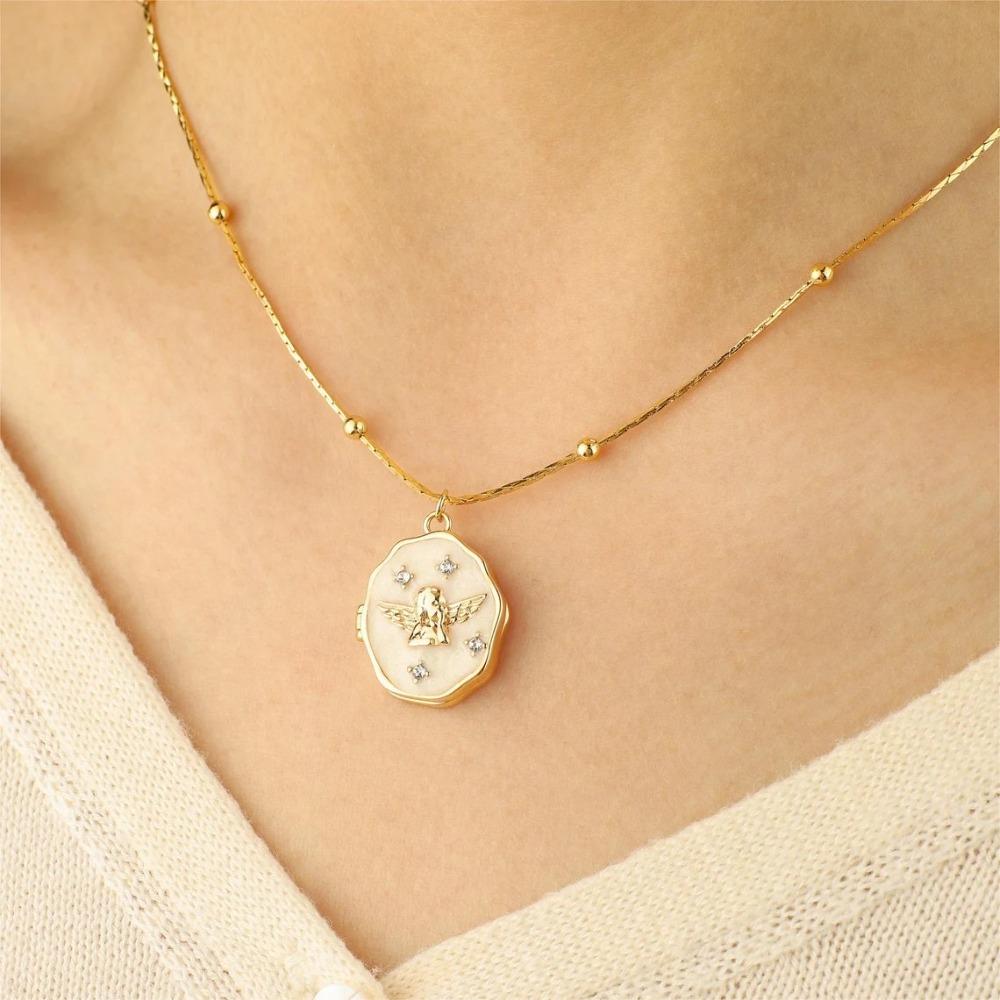 Moon Sun Heart Photo Pendant Stainless Steel Couple Choker Chain Photo Frame Necklace  Jewelry