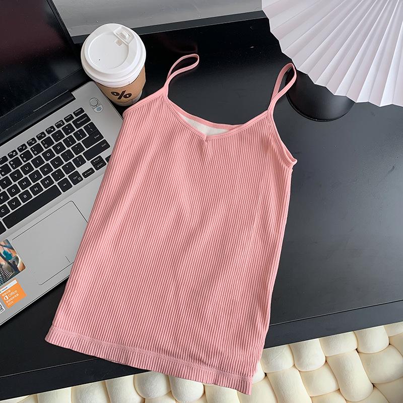 Autumn and Winter Warm Cotton Vest Base Coat Plus Velvet Thickening Student Korean Version Small Suspenders Outside To Wear Inside To Show Thin