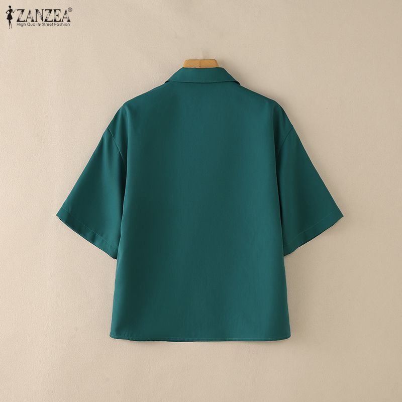 ZANZEA Women Casual Turn Down Collar Loose 3D Flowers Summer Half Sleeve Blouse