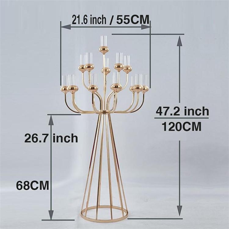 Luxury Gold-Plated Iron 13 Arms Candelabra Tall Floor Candlestick Holder for Wedding Hotel Banquet Christmas Birthday Party (Gold,55*H120cm short cover)
