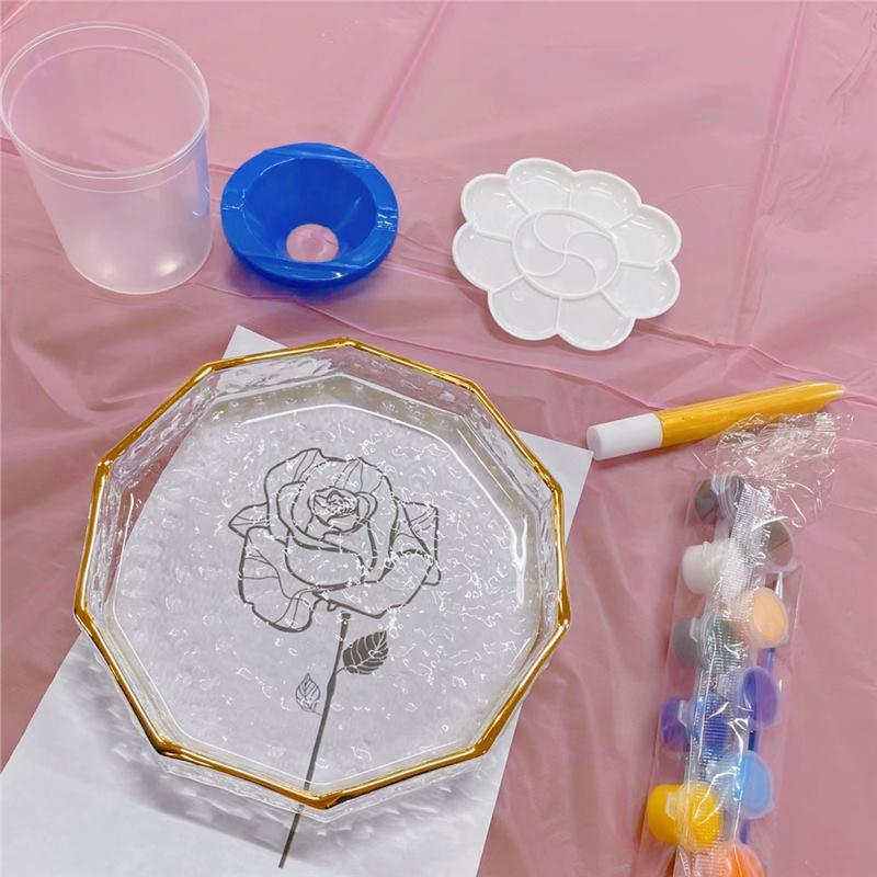 Hand-Painted Glass Plate DIY Kit: Jewelry or Fruit Plate for Mother's Day, Salon Team Building, or Handmade Activities