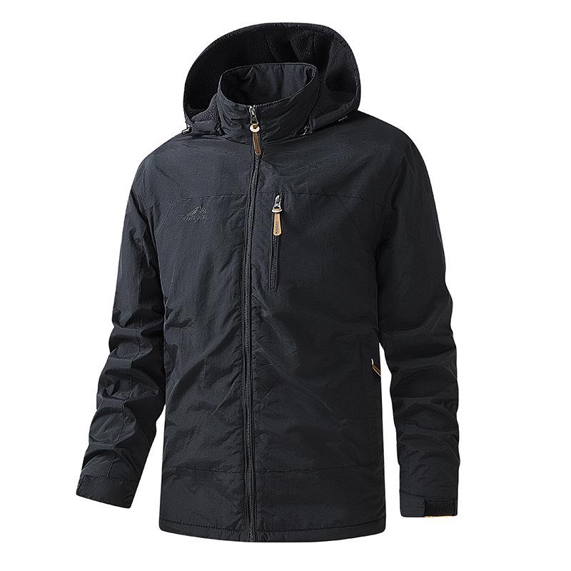 Мужская зимняя ветровка со съемным капюшоном и бархатной подкладкой 5XL