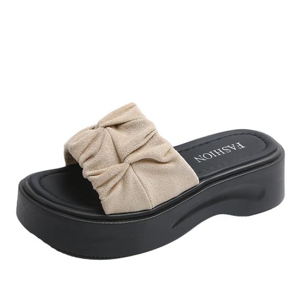 

Модные тапочки Женская летняя обувь Шлепанцы Модный сланец Женские пляжные флоковые тапочки на платформе Низкие Роскошные Сабо 2025 Резиновые Римские Тканевые P 35