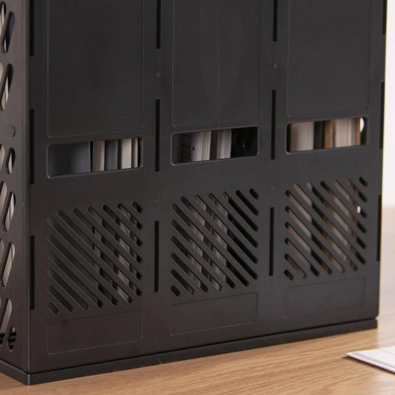 File Storage Box Lightweight Magazine File Holder Desk Organizer with 4 Vertical Compartments File Box Removable Bookend