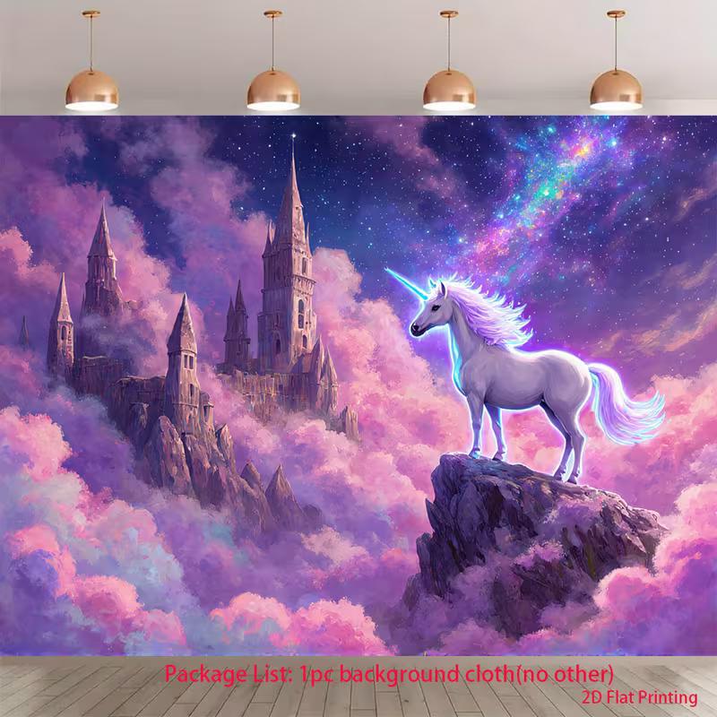 

2D Magical Unicorn Castle Backdrop for Kids Birthday Party Photoshoot 47.2x31.5inch/120*80cm