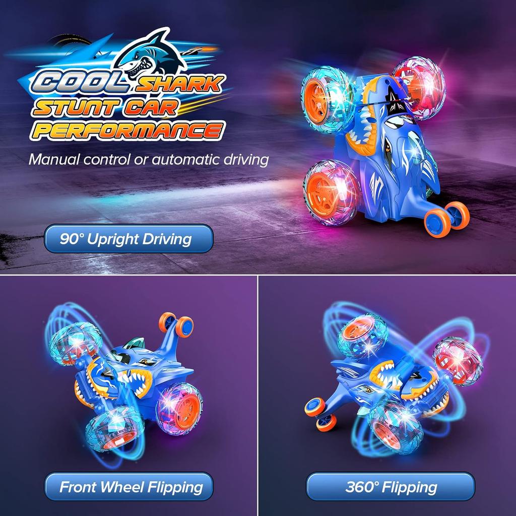 Cool Shark RC Car Toys for Boys 3+:Remote Control Cars -360°Rolling Twister with Lights Outdoor Birthday Gift for KidsToddler