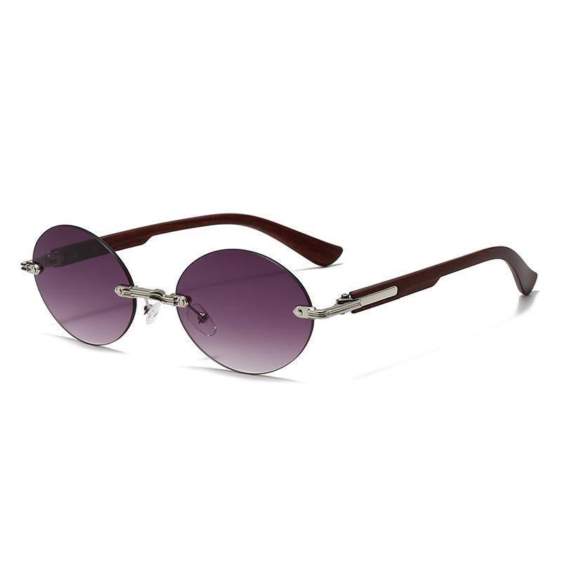 Owalne okulary przeciwsłoneczne bez oprawek z ciętymi krawędziami - Nowa modna moda uliczna.