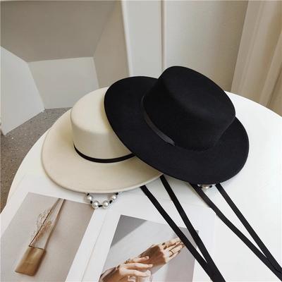 Ins Chic Diseñador Invierno Fieltro de Lana Perla Lazo Sombrero Fedora de Dama Mujer Ocio Sombrero Panamá Jazz