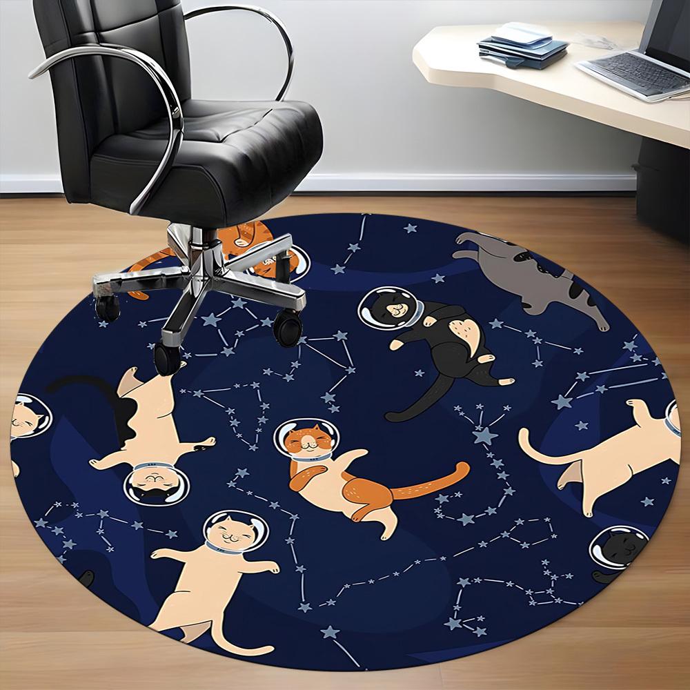 1PC Space Cats Office Round Area Rug, Mat Suitable For Office, Under Office Chairs Bedroom Living Room Home Decor, Room Deco