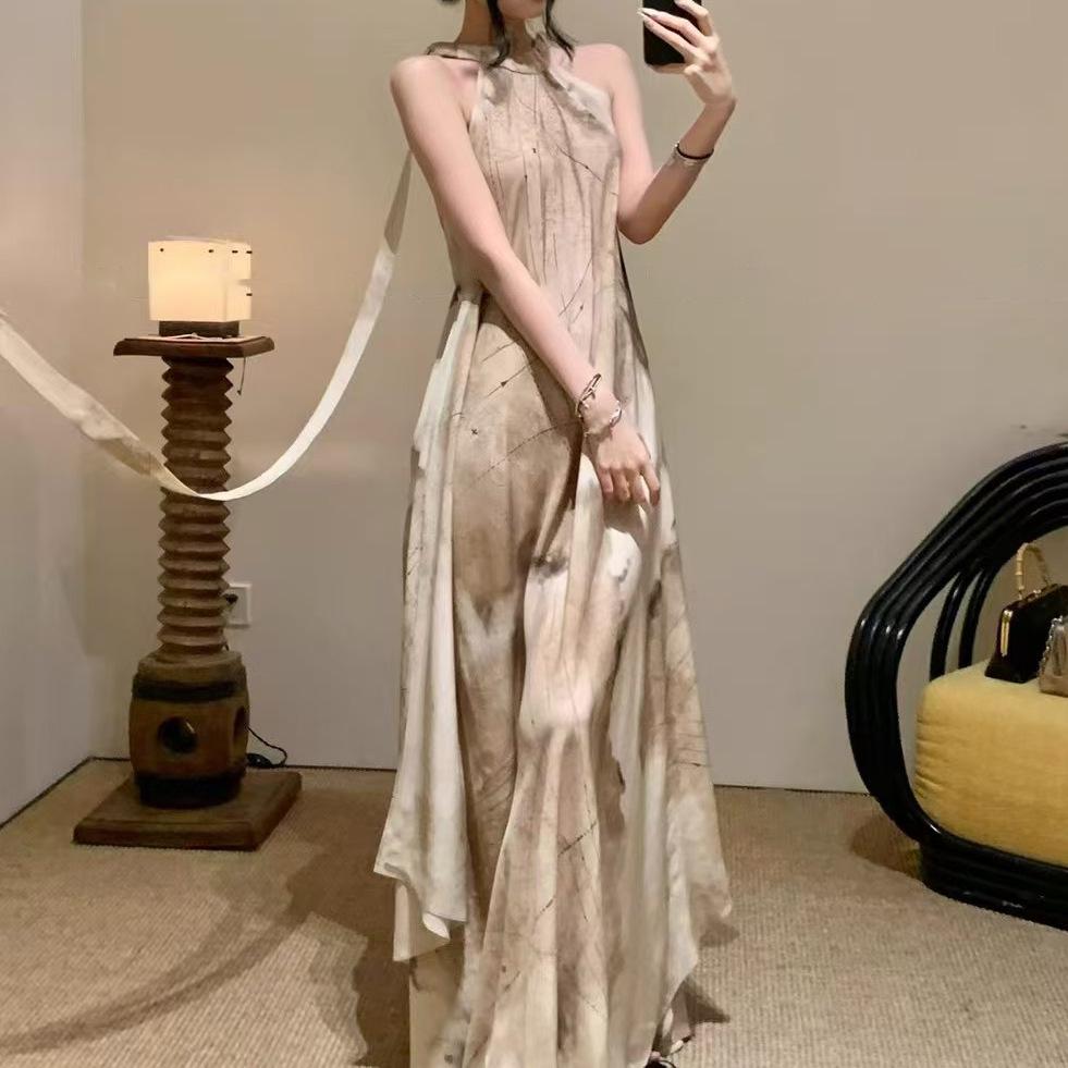 

2026 Spring/Summer Silk Halter Flowy Dress - Cool, Ethereal, Elegant Large