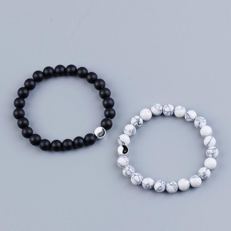 Alloy Yin Yang Tai Chi Black and White Beaded Couple Bracelet