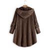 Solid Color Cat Ears Plush Top Women Hooded Button Irregular Coat