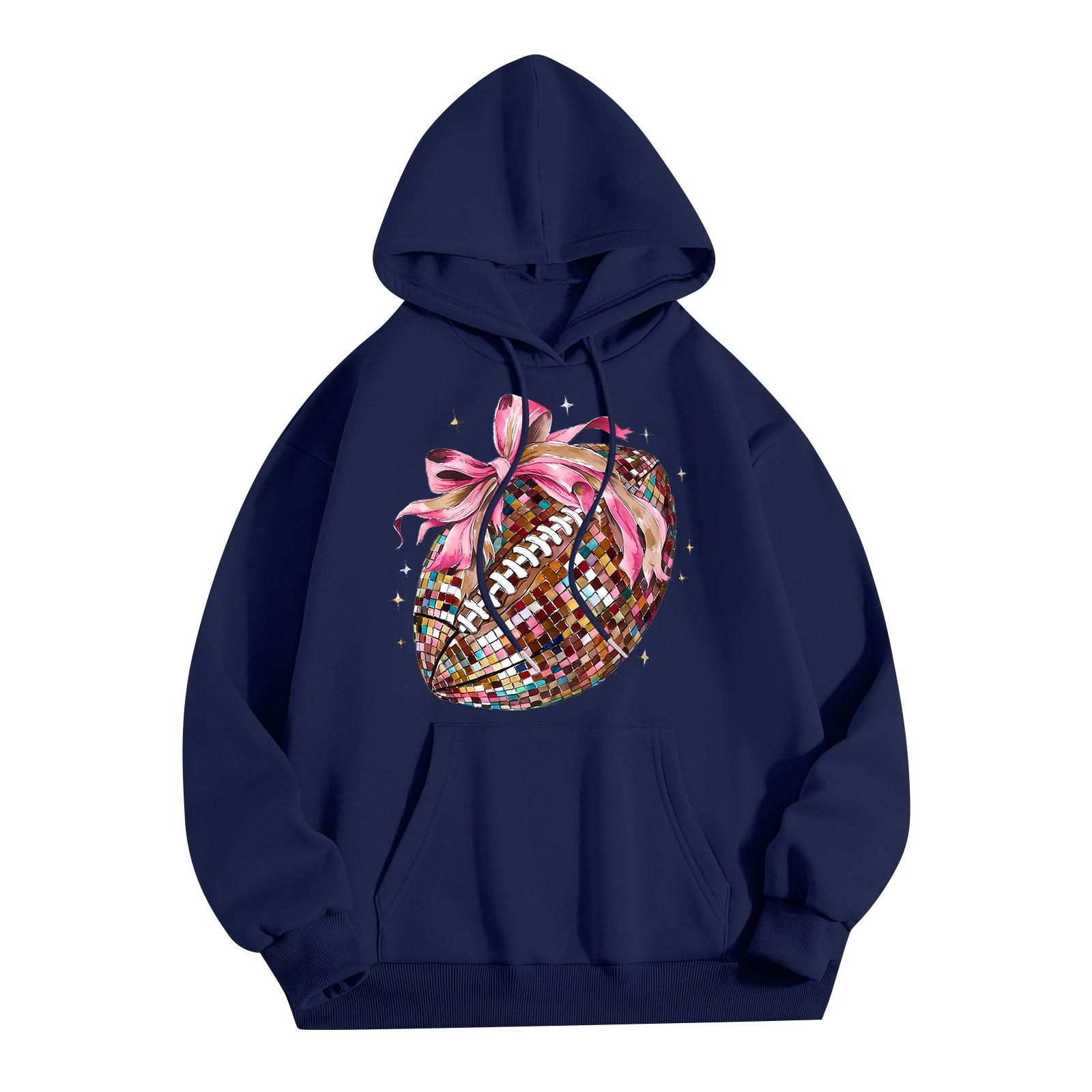 Женская модная легкая толстовка с длинными рукавами и карманами с принтом регби L розовый — фото 8