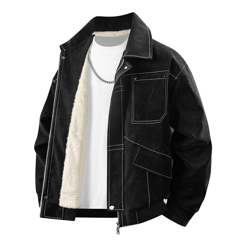 

Men s Trendy Plus Velvet Cotton Jacket - Autumn/Winter Japanese Style Leather Jacket XL
