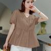 Women's Summer Loose Design Short-sleeved Shirt Solid Color V-neck Casual Tops