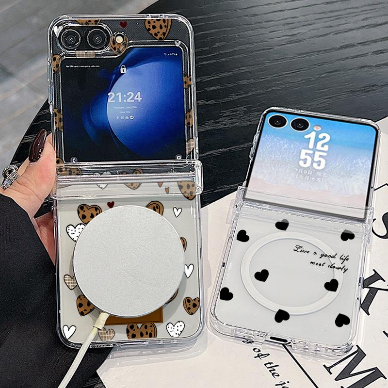 Candy Color Love Hearts Case For Samsung Galaxy Z Flip 8 7 FE 6 5 4 Flip7 Flip6 Flip8 Hinged Magnetic For Magsafe Hard Folding Phone Cover