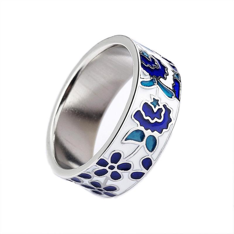 Elegant Temperament, Flower Ring, Necklace, Stud Earrings, Enamel Three-Piece Set, Retro Epoxy Jewelry.