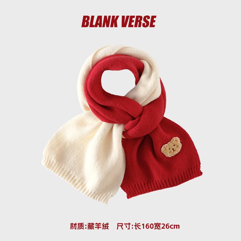 New Christmas Scarf Winter Women's Warm Atmosphere Angora Red High-end Knitted Bear Cashmere Scarf
