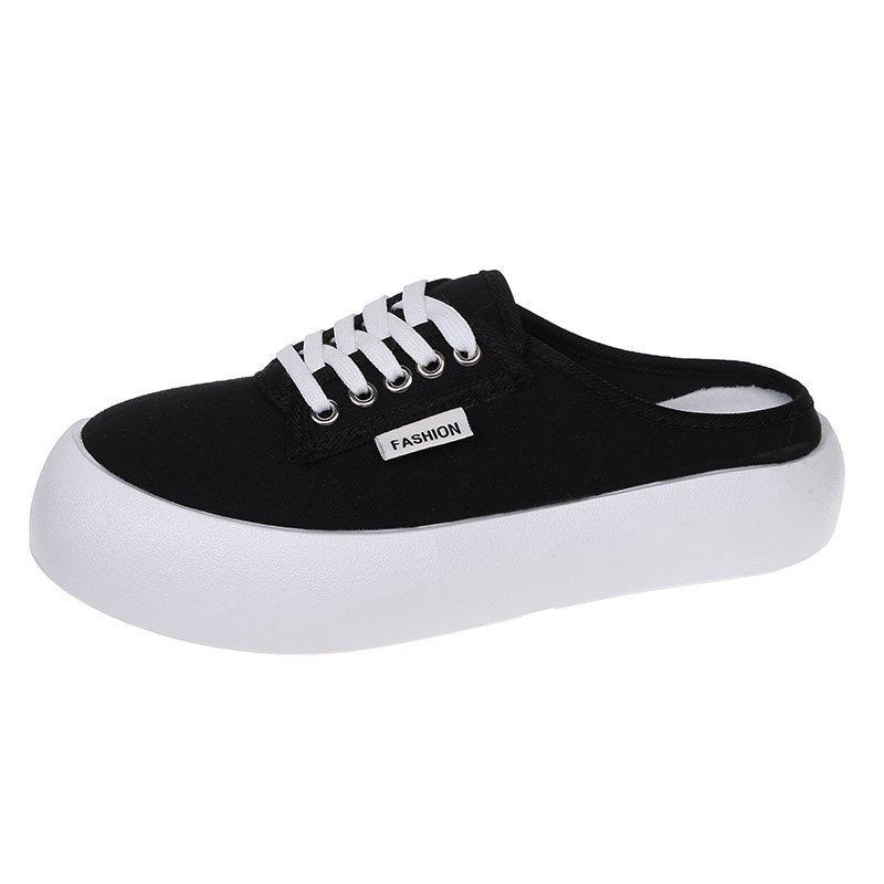 2025 new spring and autumn two wear thick-soled round head breathable shoes women's casual versatile niche light one pedal white shoes