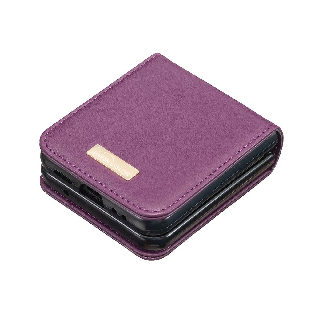 BINFEN COLOR Dla Samsunga Galaxy Z Flip4 5G Skóra PU+Twarda Poliwęglanowa Skorupa Smukłe Ochronne Etui na Telefon