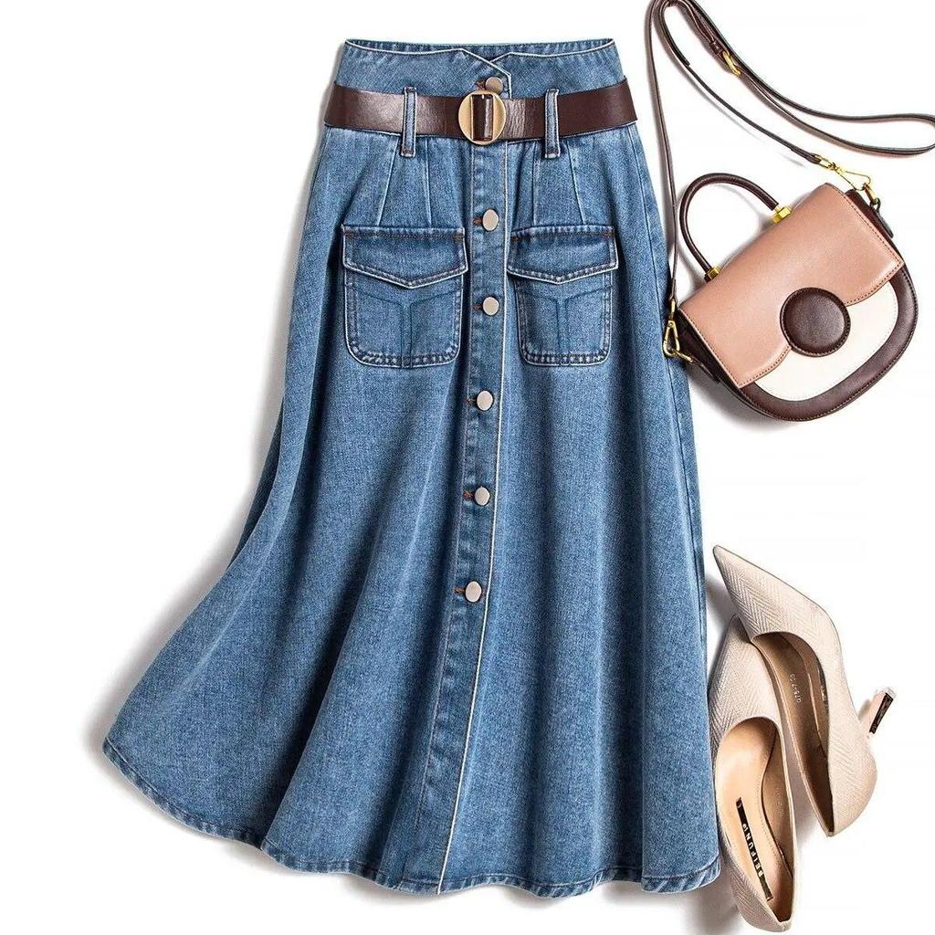 Kjol av vår-sommartyp Dammode Jeanskjol PLUS SIZE