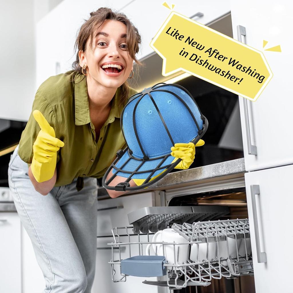 Hat Washer Cage for Baseball Caps Washing Machine Dishwasher Cap Cleaner Frame Washing for Adult Kids Ball Hats (Black-1Pack)